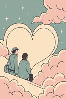 Delicate pink clouds swirl into a heart shape in the evening sky. vector