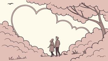 Floating pink clouds subtly form a romantic heart shape above. vector