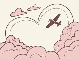 The sky showcases soft pink clouds merging into a dreamy heart. vector