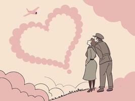 Soft pink hues blend in the sky, creating the illusion of a heart. vector