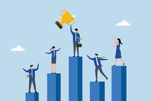 Business competition, Professionals vie on performance chart with single victor. vector