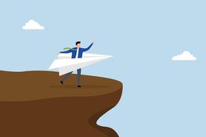 Try new idea start new business, entrepreneur sprinting with a paper origami plane for its initial flight. vector