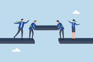 Build business bridge connect path together,, professionals collaborate to create the pathway for connection. vector