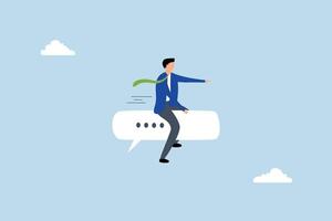 Effective communication for business leader, happy entrepreneur on a speech bubble directing towards a goal. vector