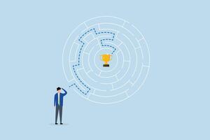 Path to success, reflection entrepreneur navigating the maze to achieve goal. vector