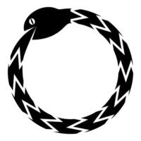 Uroboros Zhulong snake eating own tail coiled in ring Ouroboros serpent icon black color illustration image flat style vector