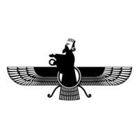 Zoroastrism religion Faravahar Zorostrian symbol Parsi icon black color illustration image flat style vector