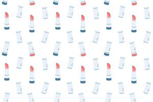 A seamless pattern featuring minimalist lipstick illustrations in soft pastel tones. Perfect for cosmetic branding, packaging, backgrounds, and digital projects vector