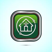 Smart house icon design illustration, Smart home technology and automation, Green color square button design vector