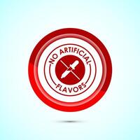 No artificial flavor icon design illustration, Artificial flavor free symbol, Natural product, Red color button design vector
