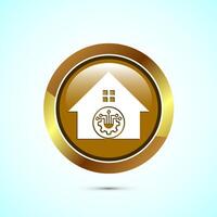 Smart house icon design illustration, Smart home technology and automation, Gold color round button design vector