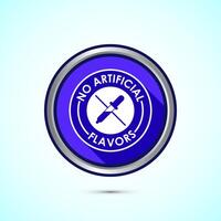 No artificial flavor icon design illustration, Artificial flavor free symbol, Natural product, Blue shadow button design vector