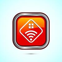 Smart house icon design illustration, Smart home technology and automation, Orange color square button design vector