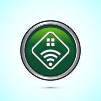 Smart house icon design illustration, Smart home technology and automation, Green color round button design vector