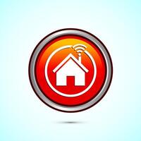 Smart house icon design illustration, Smart home technology and automation, Orange color round button design vector