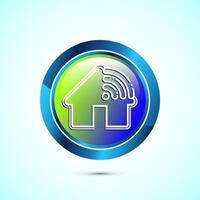 Smart house icon design illustration, Smart home technology and automation, Glossy round button design vector