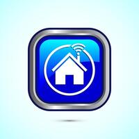 Smart house icon design illustration, Smart home technology and automation, Blue color square button design vector