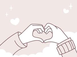 Two hands coming together to form a heart shape against a soft, pastel background. The wide format allows for an elegant text overlay. vector