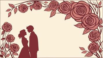 Deep red roses frame the image, with a soft neutral background in the center. vector