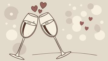 Two sleek champagne glasses touch in a celebratory moment, surrounded by softly glowing bokeh, against a warm, blurred backdrop ideal for text placement. vector