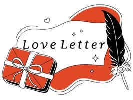 A vintage love letter tied with a silky ribbon, placed next to a classic feather quill. The background is a subtle beige gradient with soft lighting, offering copyspace. vector