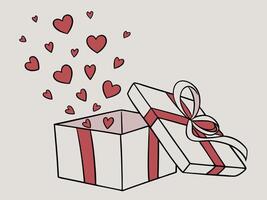A charmingly wrapped Valentines gift box sits elegantly as delicate heart confetti drifts upward, with a soft, neutral background offering space for text. vector