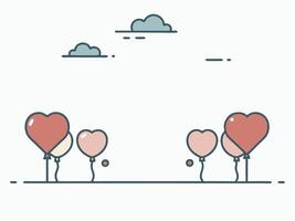 A graceful lineup of red and pink heart-shaped balloons hovering gently in a serene pastel sky, evoking love and warmth with a spacious area for messaging. vector