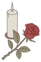 A horizontal banner featuring a delicately flickering candle beside a lone red rose, set against a neutral gradient with warm highlights and open space for copy. vector