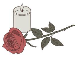 A wide-format composition with a glowing candle and a red rose resting on a soft gradient background, enhanced by gentle reflections and plenty of room for text. vector
