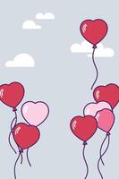 A delicate arrangement of glossy heart balloons drifting across a tranquil pastel sky, setting a romantic tone while leaving ample space for text placement. vector