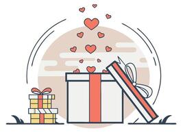 A neatly wrapped gift box for Valentines Day rests as tiny hearts gently rise, with a subtle background creating the perfect space for text placement. vector