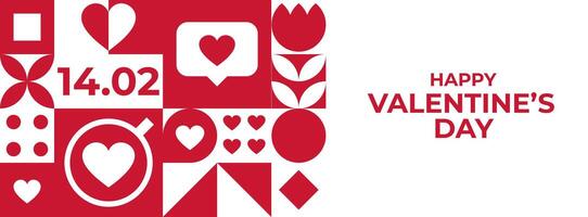 Valentines day banner with red and white elements and geometric shapes vector