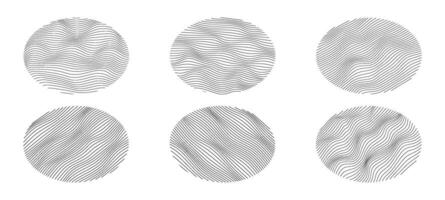 A set of wavy linear spheres. Abstract oval figures. illustration vector
