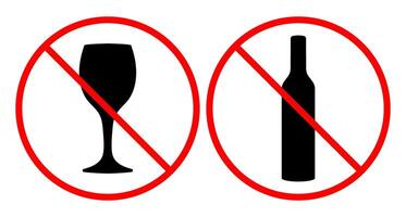 Prohibited alcohol consumption sign. illustration symbol of bottle and symbol of glass with red prohibition circle, symbolizing no drinking allowed vector