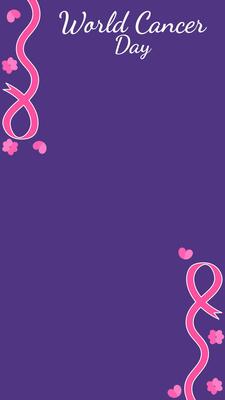 World cancer day vertical background. Purple color cancer day banner with ribbon, love and flowers. Place for text. illustration in flat design style