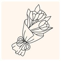 Simple Tulip Bouquet with doodle style vector