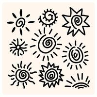 Sun Symbols and Spirals with doodle style vector