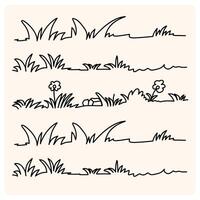 Simple Grass Borders and Flowers with doodle style vector