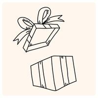 Opened and Closed Gift Boxes with doodle style drawing vector