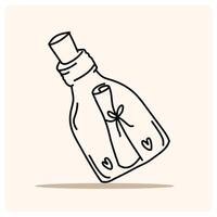 Message in a Bottle with doodle style drawing vector