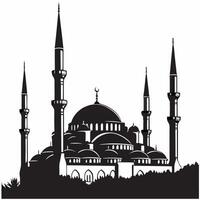 A striking silhouette of a traditional mosque featuring a large dome and tall minarets, symbolizing cultural and architectural significance. vector
