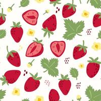 Modern abstract strawberries and leaves design with seamless Fruits pattern and unique textures, ideal for fabric, stationery, and home decor. vector