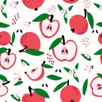 Modern abstract apples and flowers design with seamless Fruits pattern and unique textures, ideal for fabric, stationery, and home decor. vector