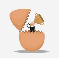 Golden Trophy Breaking Out of an Eggshell New Beginnings and Achievements vector