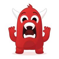 Cute little monster colored red with horn screaming expression and look like alphabet A illustration image asset vector