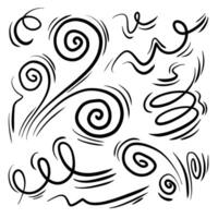 Hand drawn doodle wind movement, air blowing, vortex elements. Sketch of air blowing movement, abstract lines. vector
