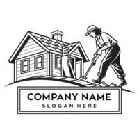 a woman is digging a hole in front of a house vector
