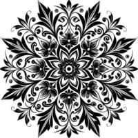 a black and white floral design with a circular design vector