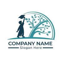 a logo for a company that is designed to look like a tree with a person holding a graduation vector