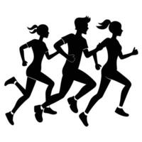 three people running in silhouette on a white background vector